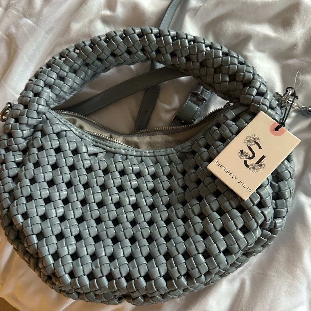 NWT Sincerely Jules BABY BLUE Woven Shoulder Bag removal straps and adjustable.